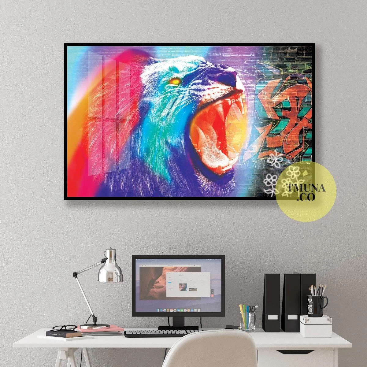 השאגה החוזרת - הדפס גרפיטי של אריה תמונה מגניבה למשרדים או לחדרי נוער דגם 134951