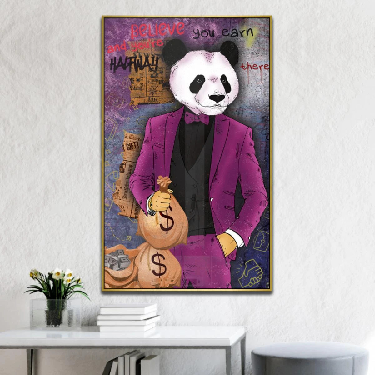 הפנדה מוול סטריט - תמונת קנבס או זכוכית בסגנון פופארט למשרד או לחדר שינה דגם 3231244