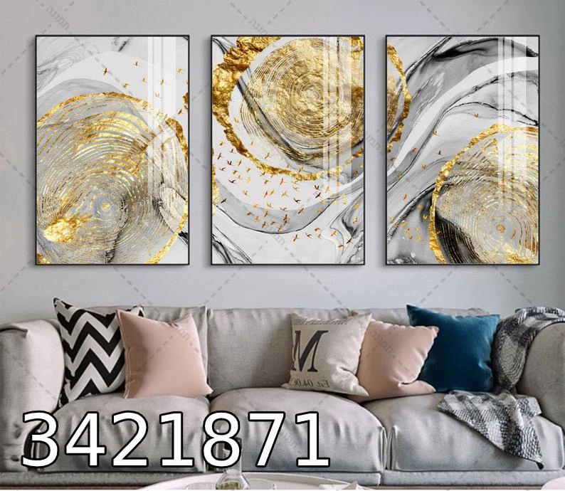 סט 3 תמונות קנבס לסלון 'אבסטרקט מערבולת הזהב' דגם 3421871