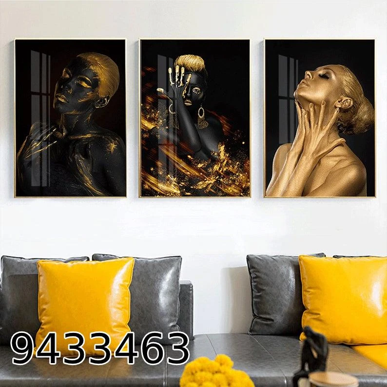 טריפל קנבס אפריקה בזהב לתלייה בסלון דגם 9433463