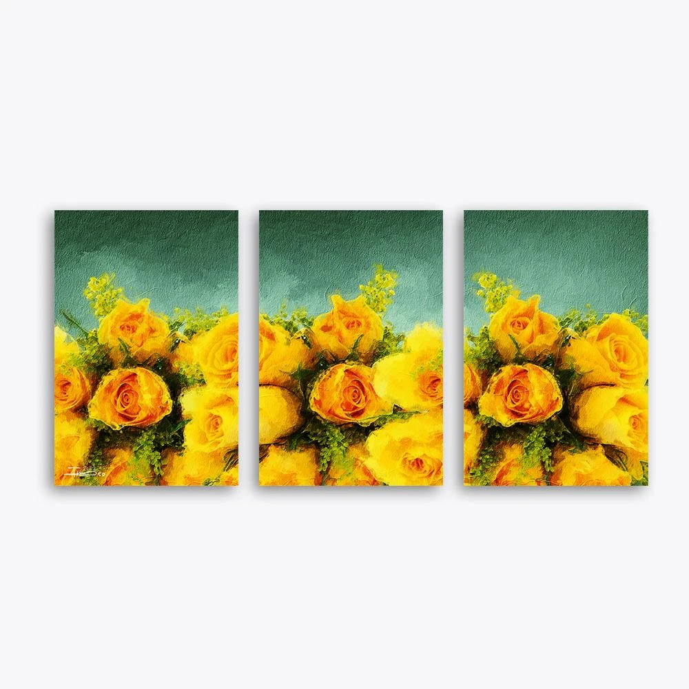 תמונות מחולקות לסלון הזר שלך צהוב תמונת קנבס בנושא פרחים ועלים, ציורים - דגם alvtm46p2429