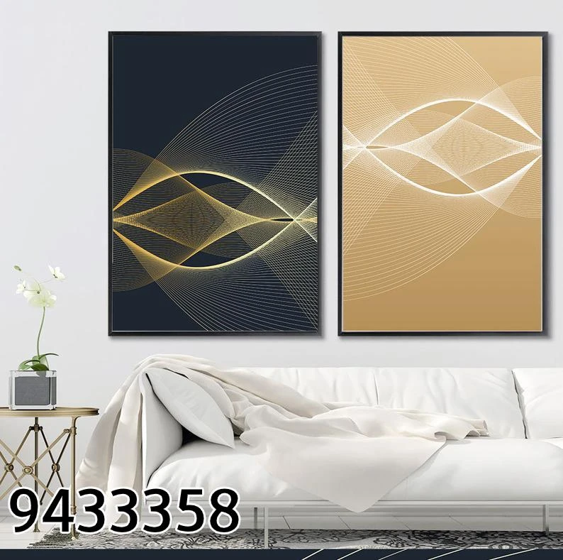 סט תמונות קנבס לחדר שינה 'צורות שחור זהב' דגם 9433358