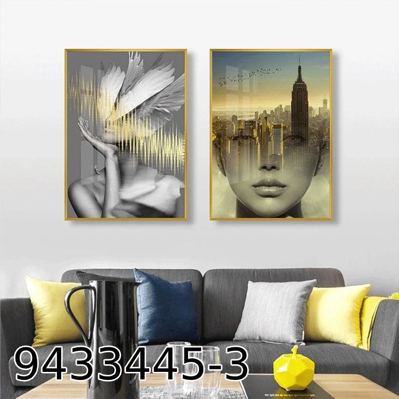 2 תמונות זכוכית ניו יורק פאשן לתלייה בסלון דגם 9433445-3