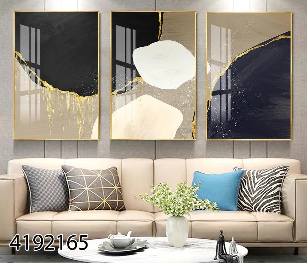 WINTER - סט תמונות אבסטרקט חורפי בגווני חום שמנת כחול על קנבס לסלון דגם 4192165