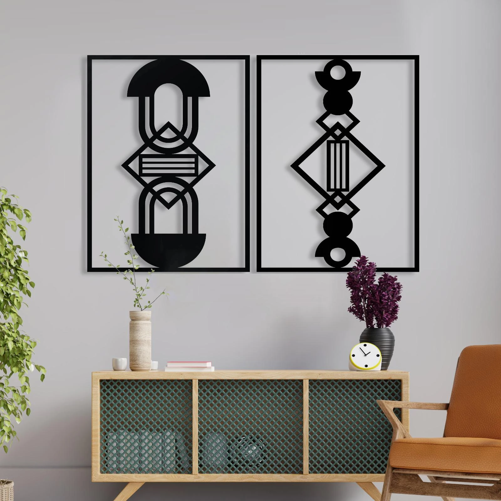 מפתח להצלחה - זוג תמונות מינימליסטיות גיאומטריות בצבע שחור לסלון לפינת אוכל דגם m119-m120