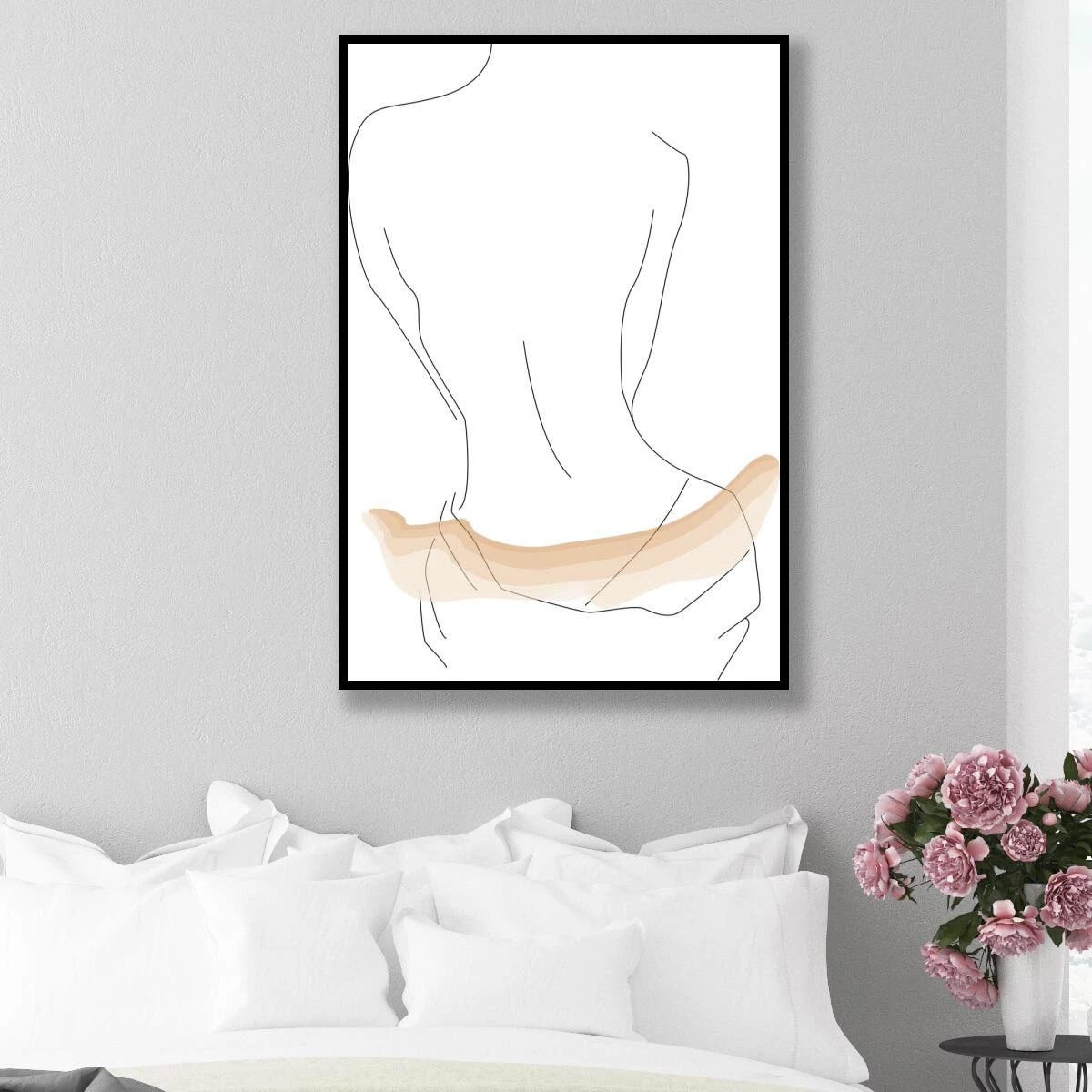 אישה עירומה בקו - תמונות קו יפות לחדר שינה או לחדר רחצה על קנבס או זכוכית דגם 3728296