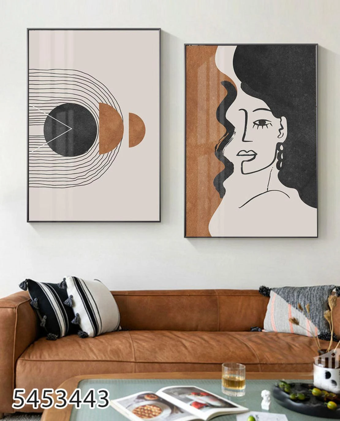 אישה וצורות - סט 2 תמונות מינימליסטיות על קנבס לחדר שינה או לסלון דגם 5453443