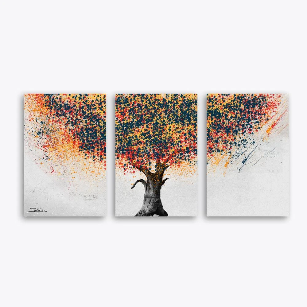 סט 3 תמונות קנבס לסלון ציור עץ החיים II תמונת קנבס בנושא פרחים ועלים, ציורים - דגם alvtm46p2394