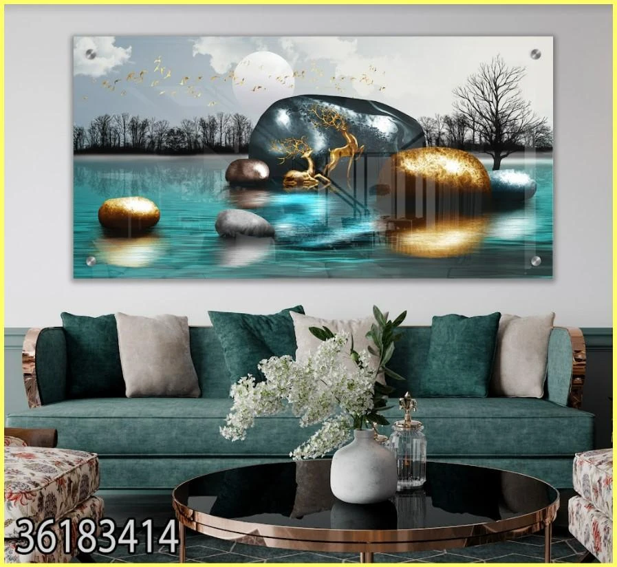 תמונה לסלון סלעים במים תמונת זכוכית סוריאליסטית דגם 36183414
