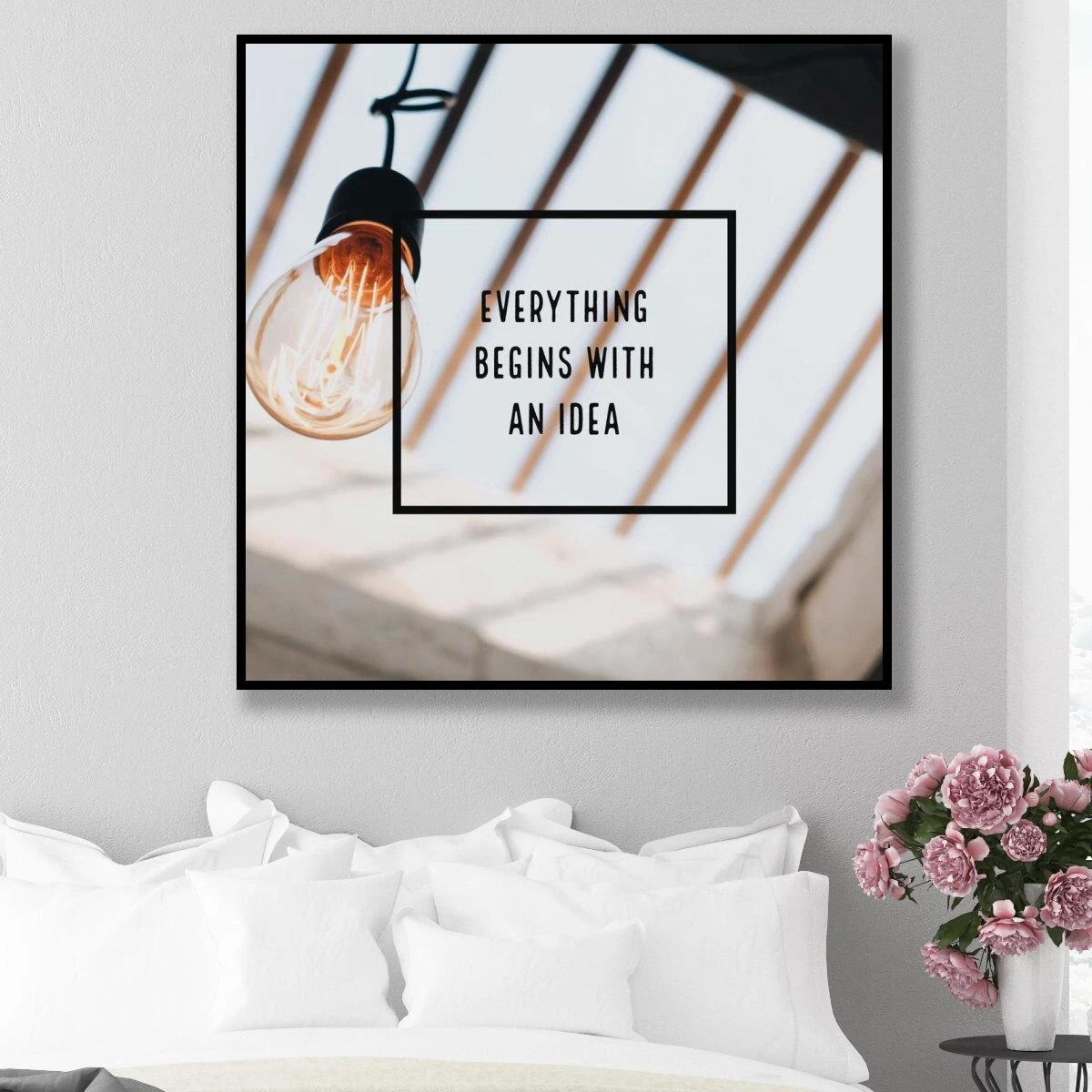 הכל מתחיל עם רעיון - תמונת השראה ומוטיבציה למשרדים או לחדר שינה על קנבס או זכוכית דגם 3728234
