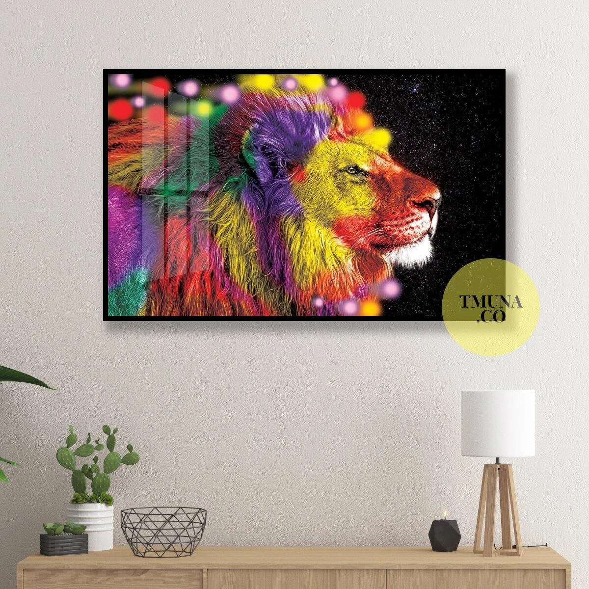 אריה בצבעים - הדפס מיוחד ואומנותי על קנבס או זכוכית של אריה למשרדים או לבית דגם 134947