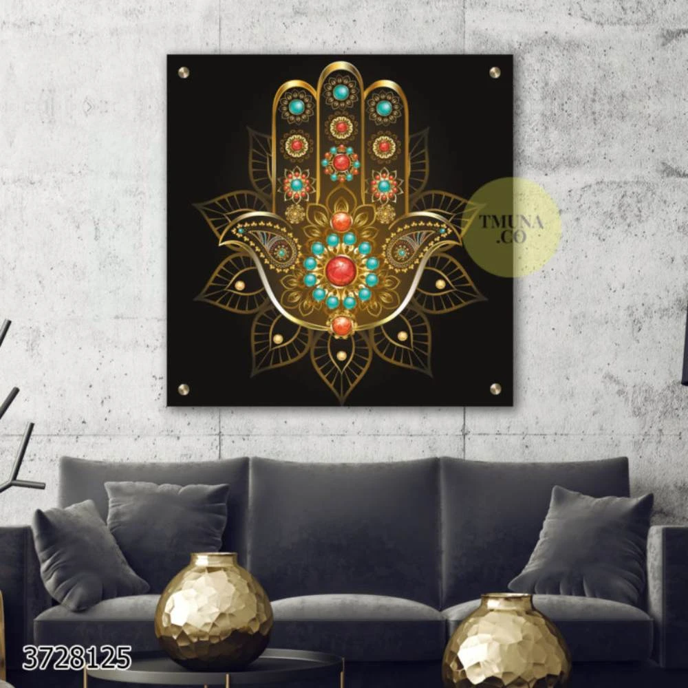 תמונה על זכוכית של חמסה לבית יוקרתית מעוטרת לסלון או משרד דגם 3728125