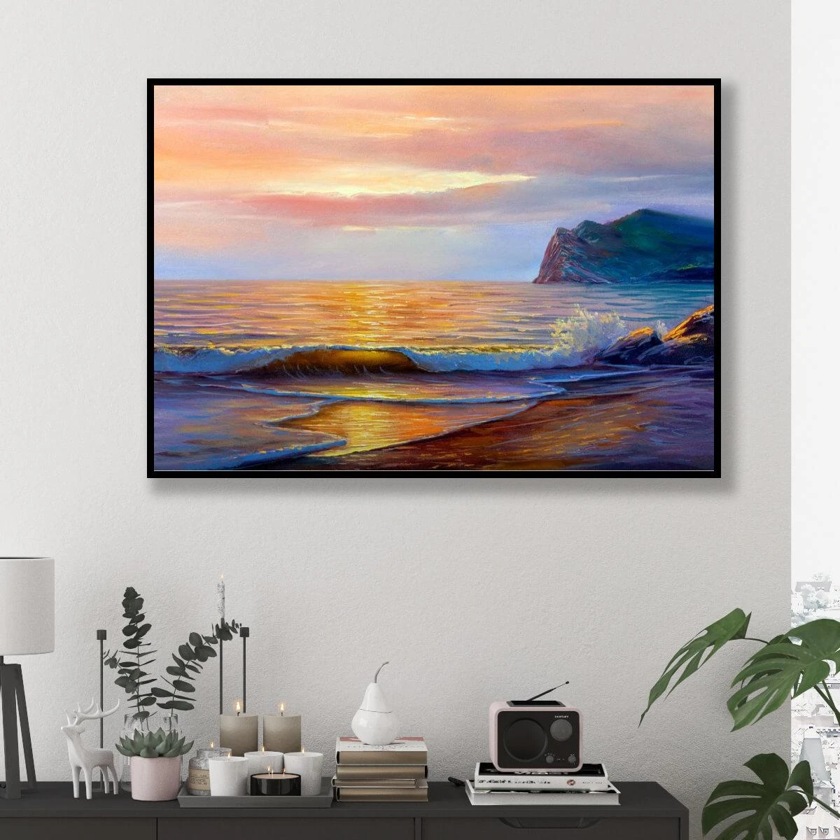 ציורים יפים | ציור לסלון או משרד של נוף על חוף ים על זכוכית או קנבס דגם 3728389