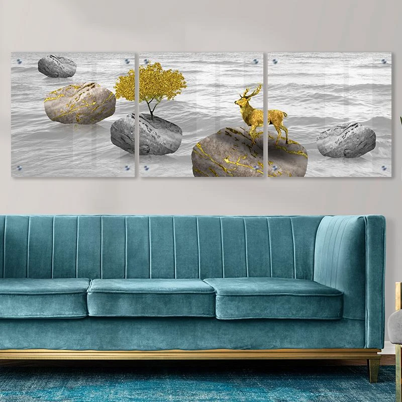 שלישיית תמונות זכוכית לסלון למשרד ללובי בניין - יום בגן עדן דגם 135128