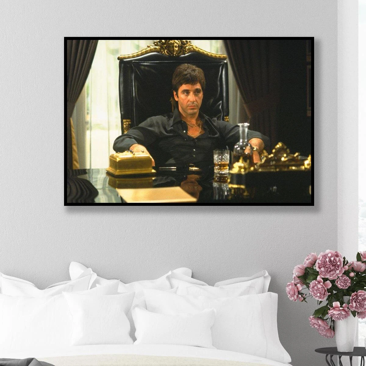 פני צלקת - תמונה של טוני מונטנה אל צ'אפו תמונות מפורסמים מסרטים לחדר שינה או למסדרון על קנבס או זכוכית דגם 66678