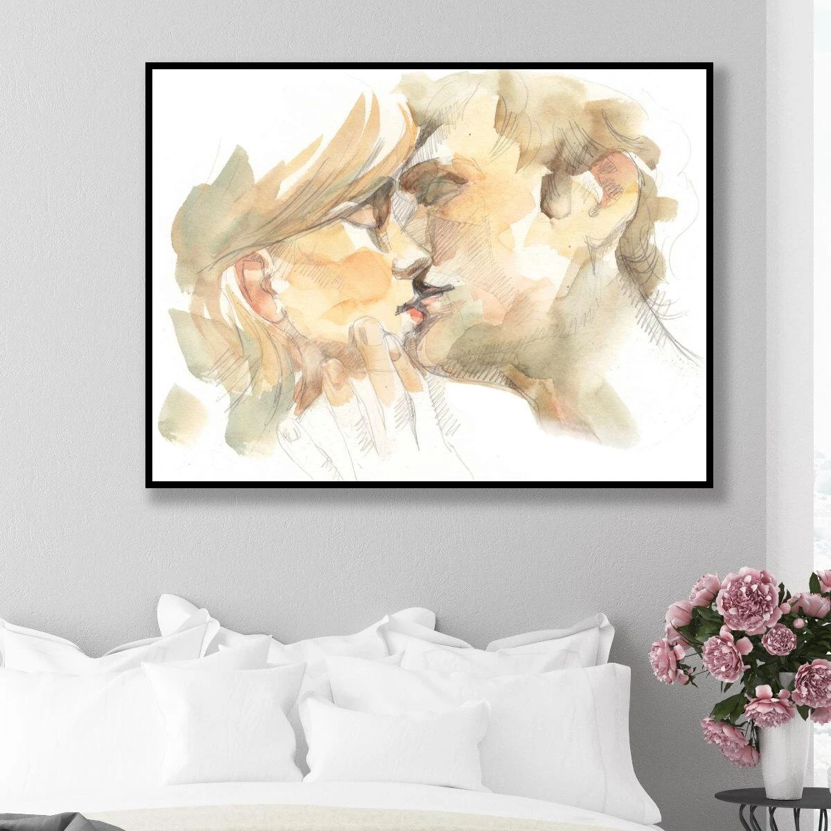 ציורים רומנטיים על קנבס או זכוכית - תמונה של זוג אמנותית מושלמת לחדר שינה דגם 3728369