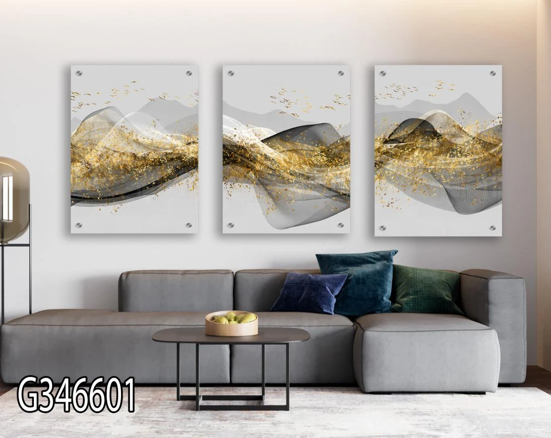 קלאסי מודרני - שלישיה של תמונות זכוכית יפות יוקרתיות לסלון או משרד דגם G346601