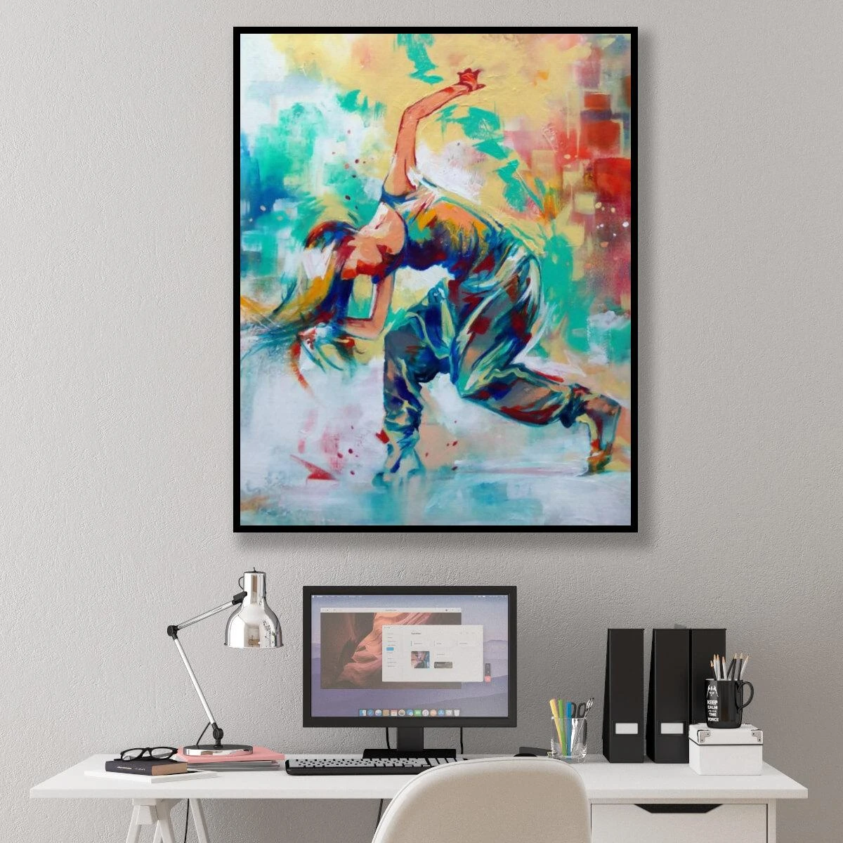 ציורים יפים | רקדנית היפ הופ צבעונית הדפסה על קנבס לחדרי נוער בנות או לסטודיו ריקוד דגם 3728499