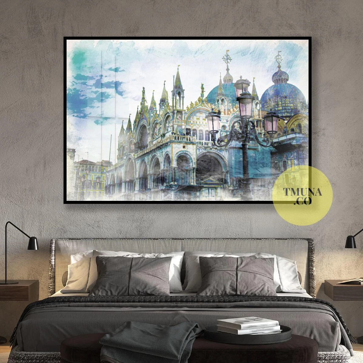ציור יפה על קנבס או זכוכית של העיר ונציה בצעים עדינים לתליה במשרדים, מלונות, וחדר שינה דגם 3728645