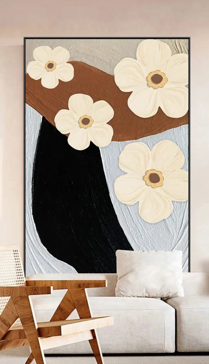 תמונות לחדר שינה אבסטרקט ג'ילינגהאם תמונת קנבס בנושא פרחים ועלים - דגם 27670345