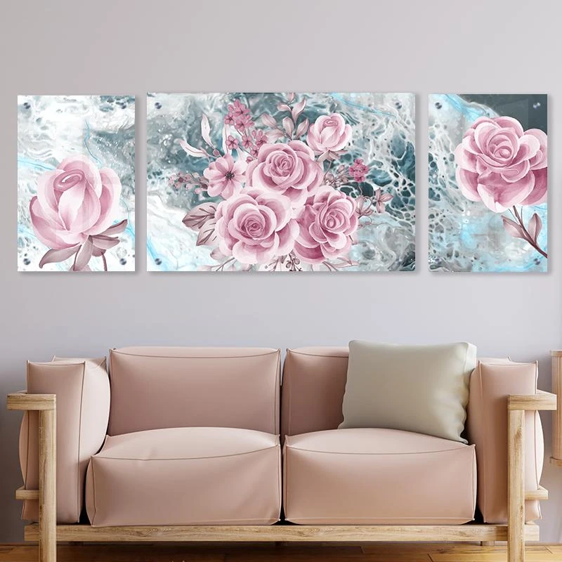 תמונות לסלון זכוכית תמונות פרחים בגווני ורוד הדפסה על זכוכית מתאים לסלון למשרד דגם 135182