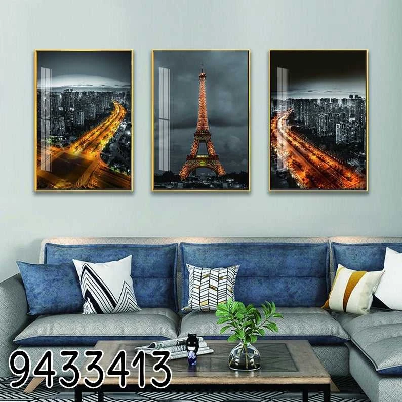 פריז בלילה - סט תמונות זכוכית מושלמות לתלייה בסלון ובמשרד דגם 9433413
