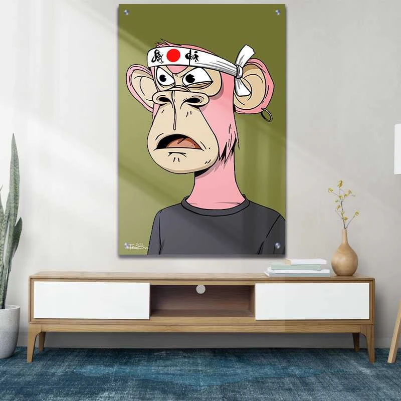 קוף יפני תמונת זכוכית לקליניקה בגווני זהב, ורוד, חום הדפסה על זכוכית בעלי חיים - דגם alvtm46p2744