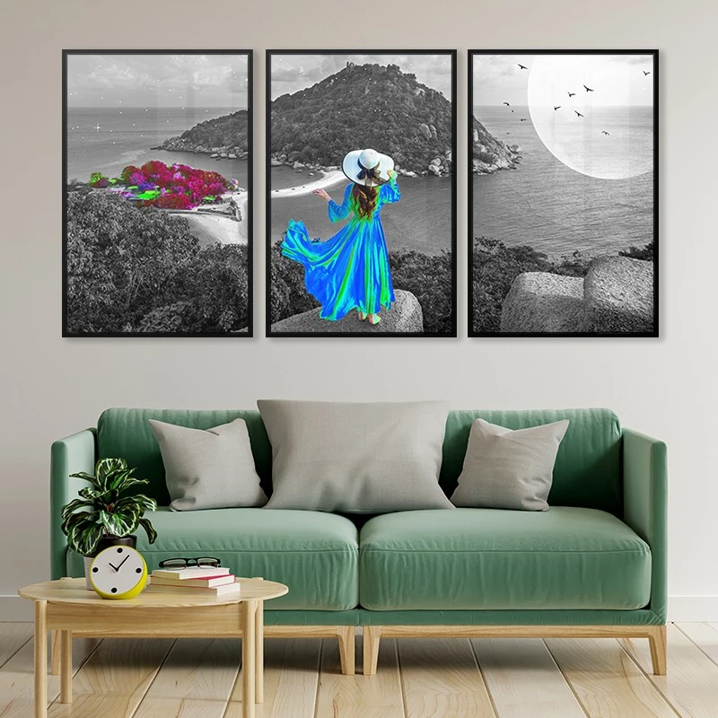 שלישיית תמונות קנבס לקליניקה במעלה ההר ציור בסגנון טבע ונופים - דגם 135199