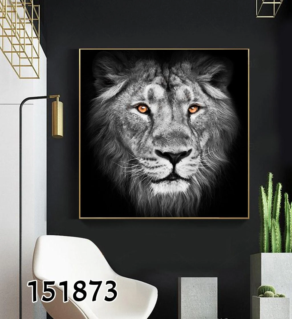 תמונת קנבס מרובעת תמונה של 'אריה' בגווני שחור לבן למשרד או לחדר  דגם 151873