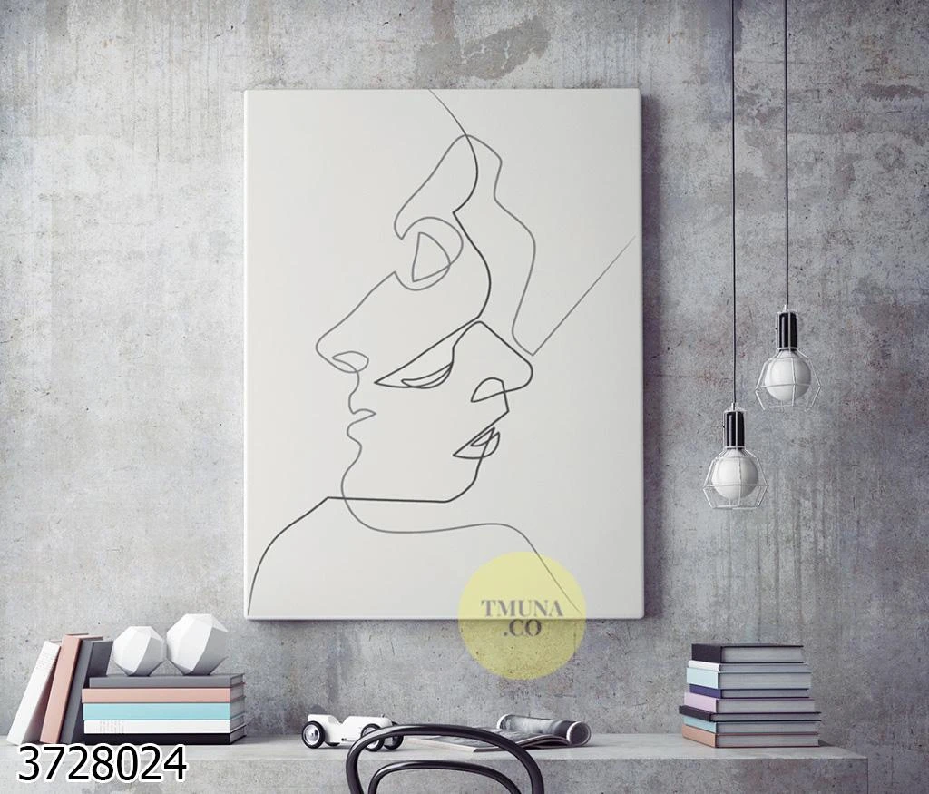 נשמות תאומות - תמונות בקו אחד על קנבס לתלייה בחדר שינה מינימליסטית קלאסית דגם 3728024