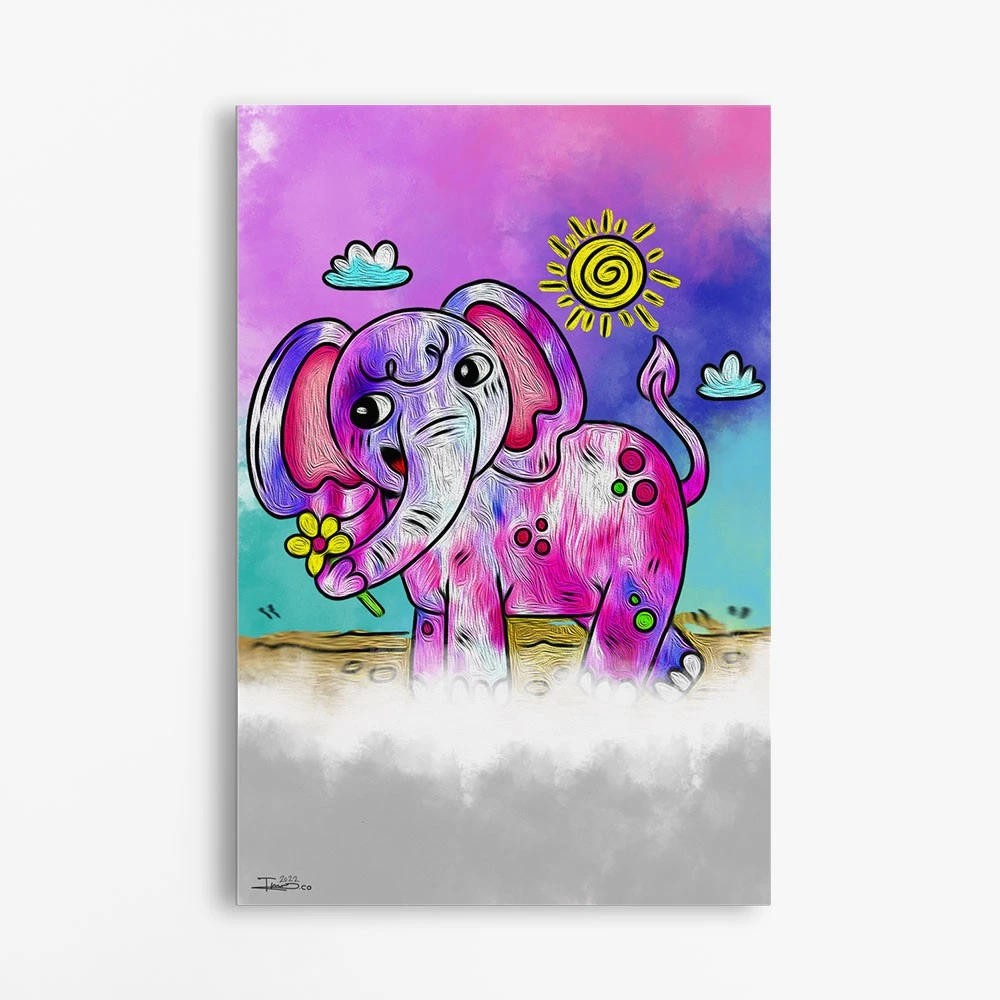 תמונה בצבע סגול לחדר ילדים פיל בדמות לילדים III ציור בסגנון בעלי חיים - דגם alvtm46p2295