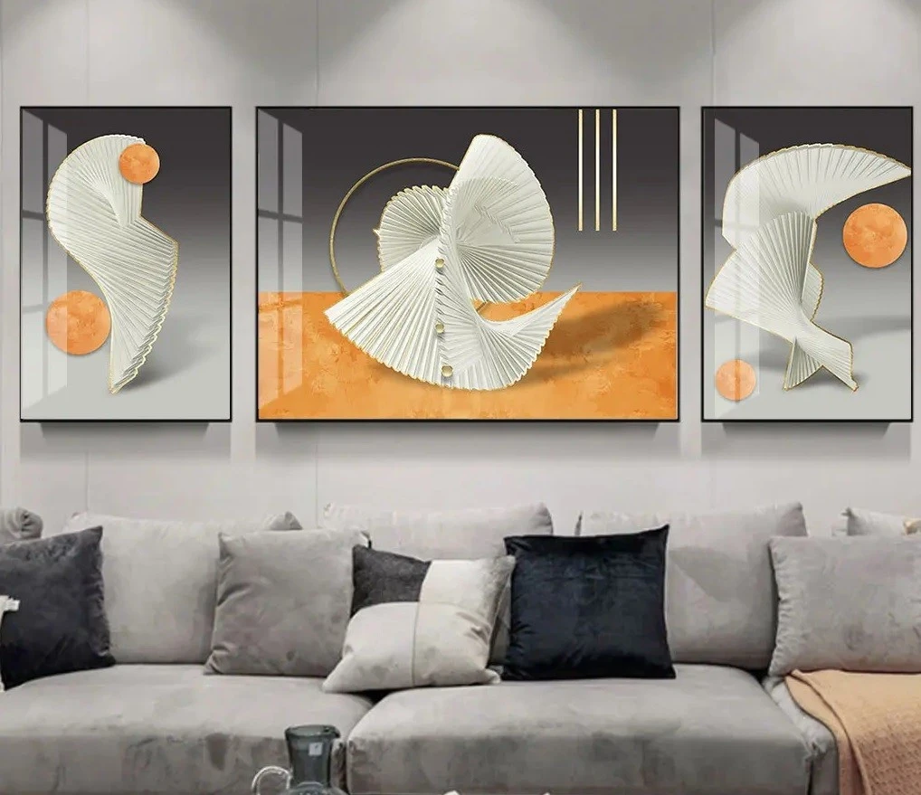 סט 3 תמונות קנבס מחולקות סט שלוש תמונות תלת מימד עיצוב מיוחד גיאומטריות לסלון - דגם 24018121