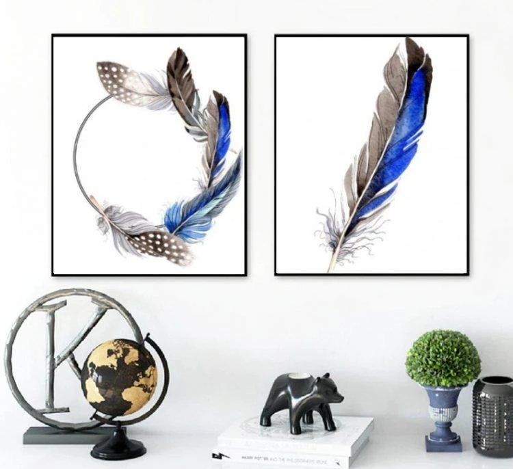 זוג נוצות #1 מתוחות על קנבס - 5 גדלים לבחירה