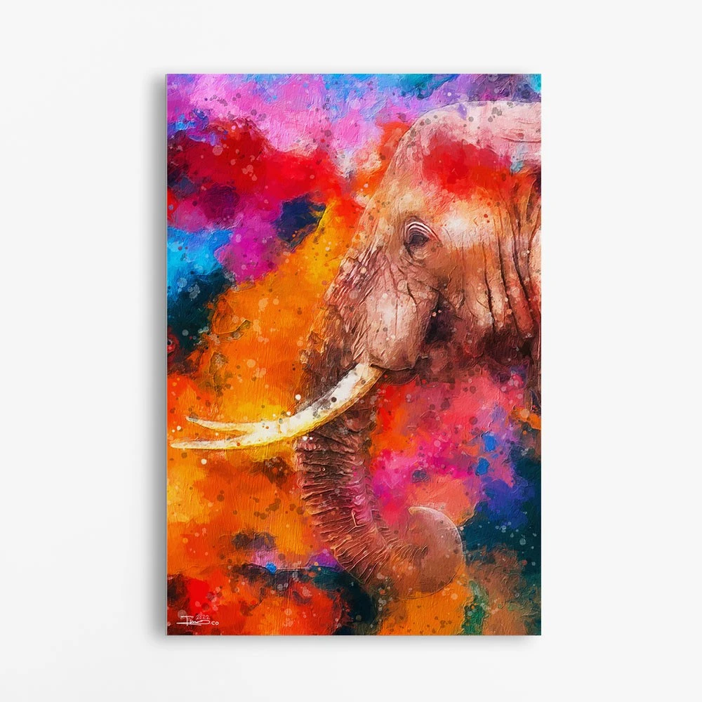 תמונה בצבע אדום לפינת אוכל פיל צבעוני ציור בסגנון בעלי חיים - דגם alvtm46p2283