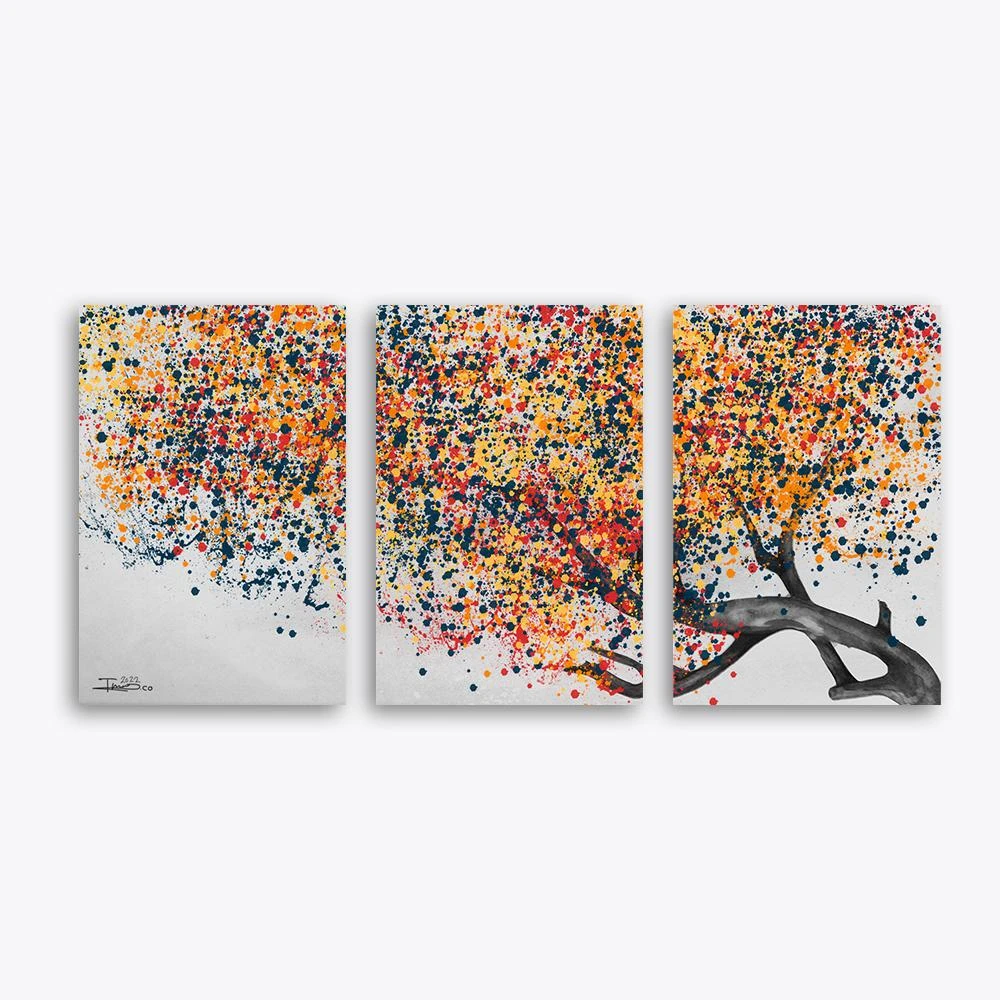 סט 3 תמונות קנבס לסלון משחקי צבעים II תמונת קנבס בנושא פרחים ועלים, ציורים - דגם alvtm46p2399