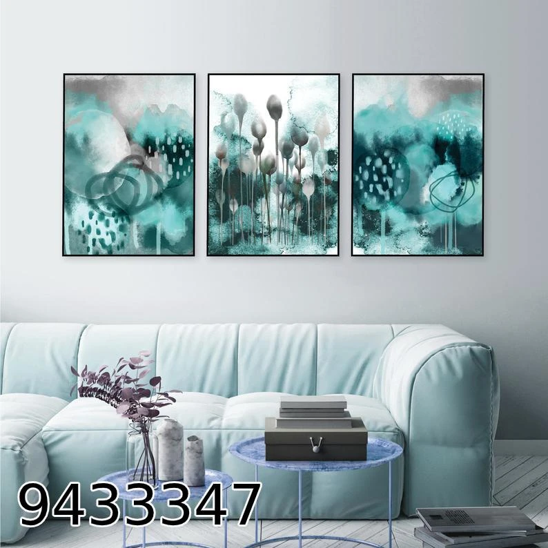 סט 3 תמונת לסלון טורקיז מק"ט 9433347