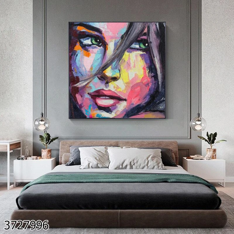 מבט של אישה תמונת ציור על קנבס צבעוני לתלייה בחדר שינה דגם 3727996
