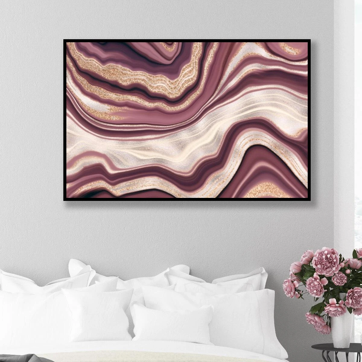 אבסטרקט ורוד GLOW תמונה על קנבס או זכוכית לחדר שינה או לסלון דגם 3728289