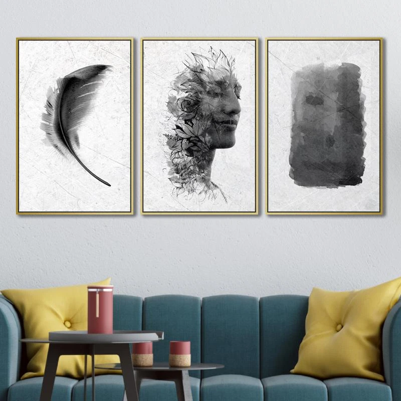 אבסטרקט מינימליסטי שחור לבן - סט תמונות קנבס מיוחדות לסלון לחדר שינה 135098