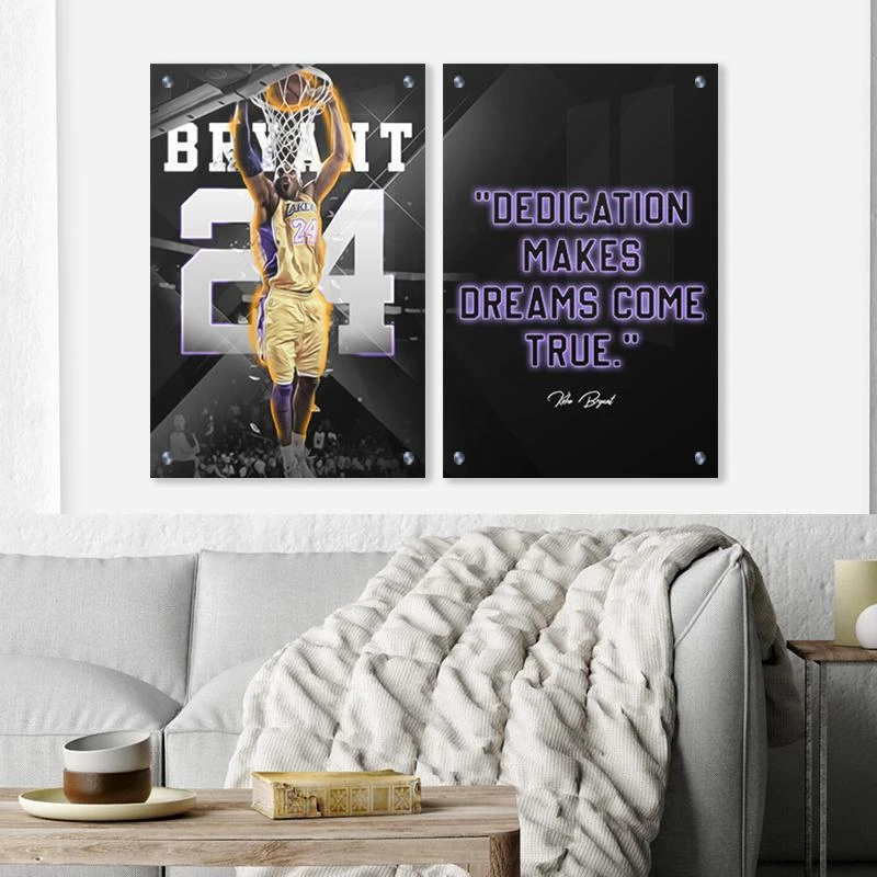 תמונת מוטיבציה של קובי בראיינט לחדר שינה או למשרד DEDICATION MAKES... בגודל 40X60*2 ס"מ, 70X100*2 ס"מ  עיצוב בנושא גיימינג, משפטים, לילדים, מוטיבציה, מפורסמים, ספורט, כדורגל מגיע בקנבס מתוח על מסגרת עץ, זכוכית ומנטים כסופים - דגם 135298
