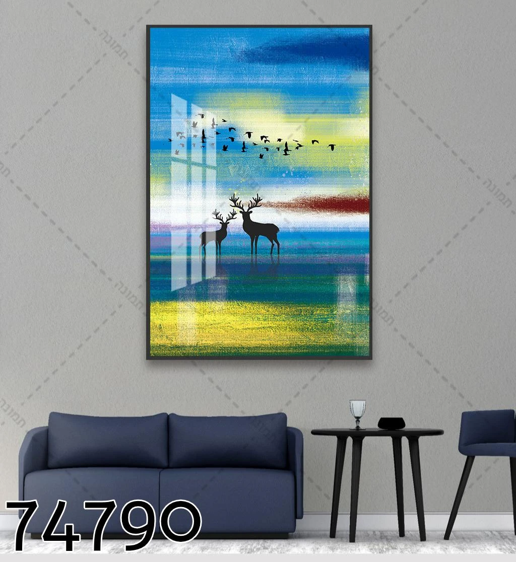 תמונת קנבס לתלייה במשרד 'איילים על שפת המים' בסגנון אבסטרקט דגם 74790