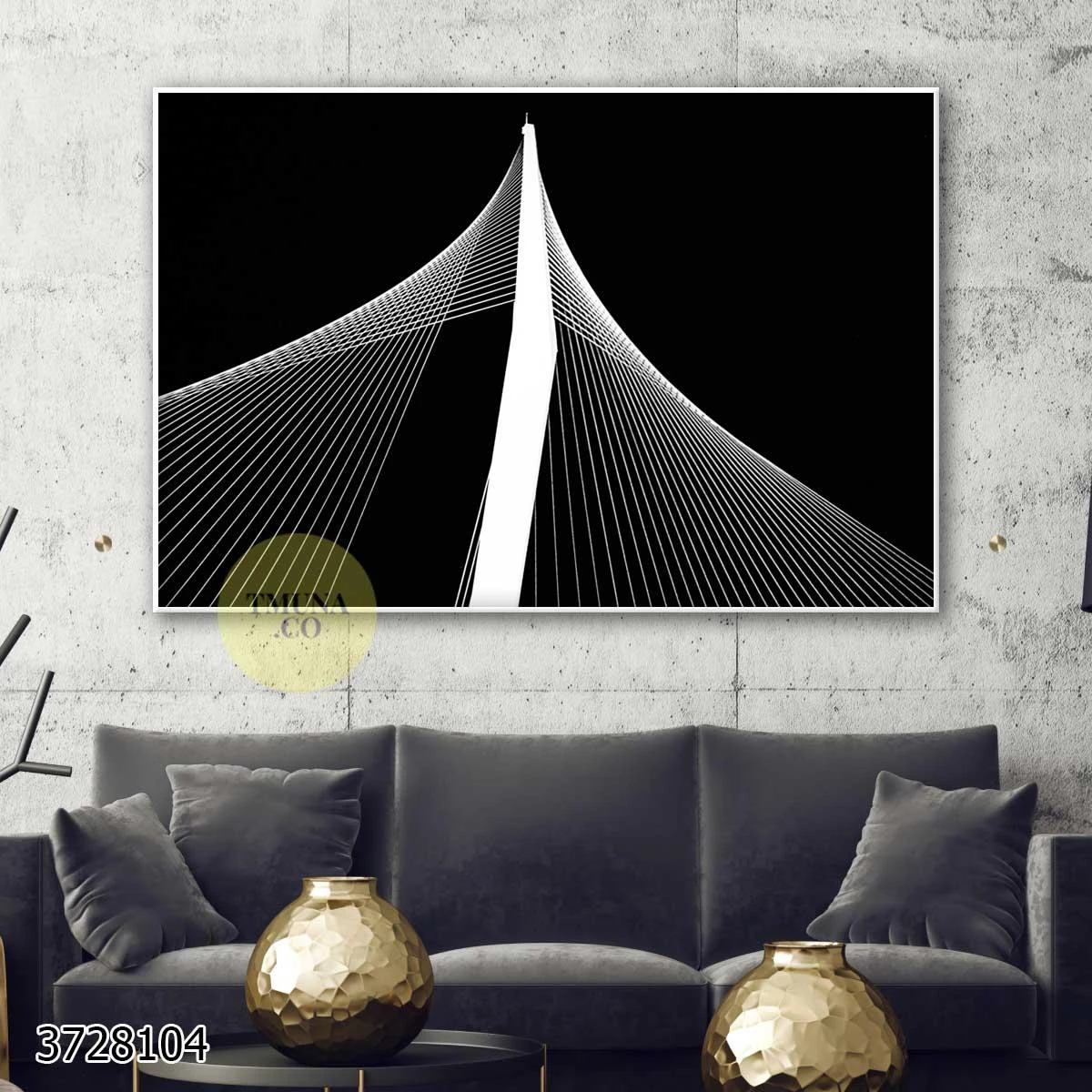 גשר המיתרים בסגנון מינימליסטי - תמונה של ירושלים בשחור לבן על קנבס לסלון או משרד דגם 3728104