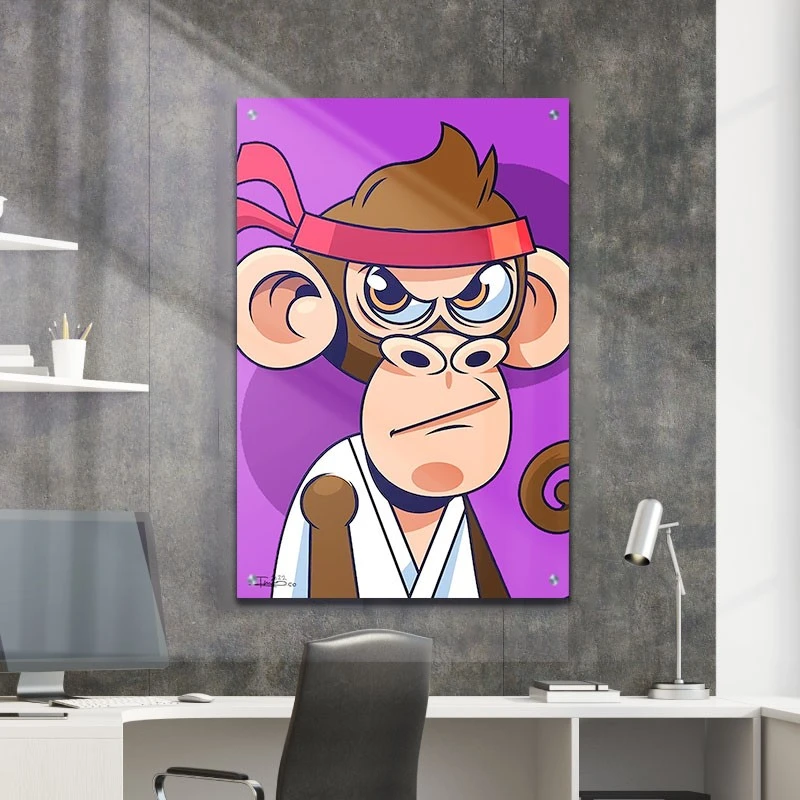 הקוף המושחת תמונת זכוכית למשרד בגווני סגול, בראון הדפסה על זכוכית בעלי חיים - דגם alvtm46p2749