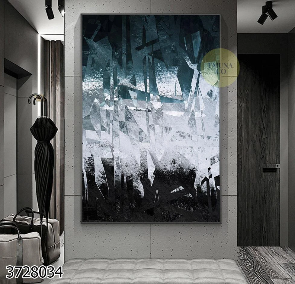 ציור יפה על קנבס אבסטרקטית בגווני כחול לבן ושחור לסלון או חדר שינה דגם 3728034