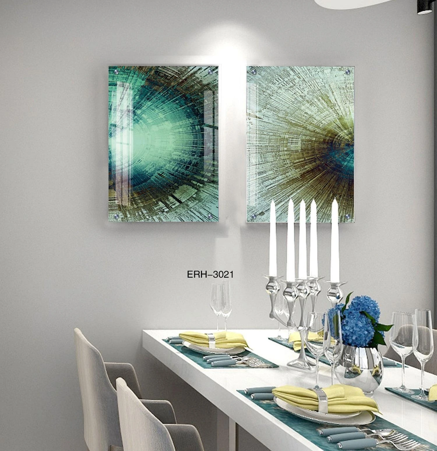 זוג תמונות זכוכית לסלון 'אבסטרקט מהחלל' מקט GTM3021