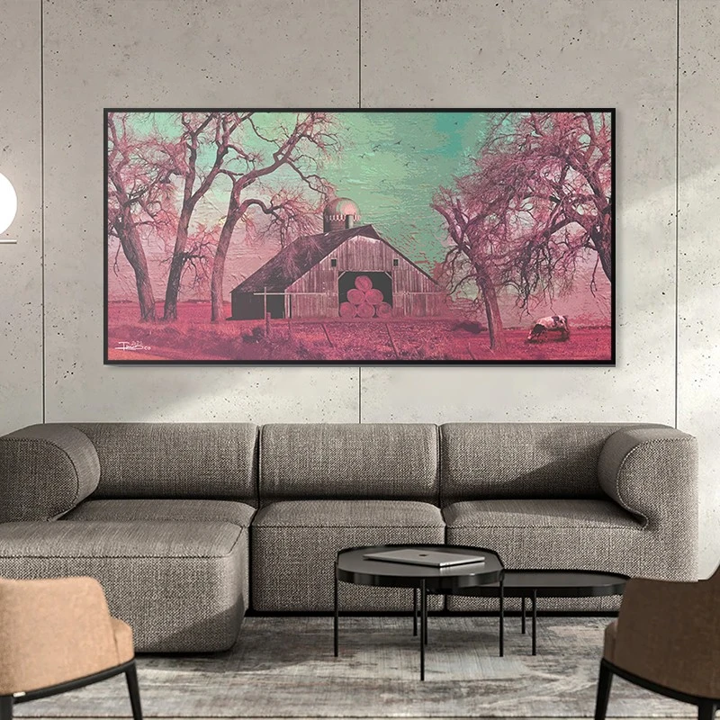 תמונה אופקית כפרית בית נופש לסלון תמונת קנבס רטרו - דגם 135404