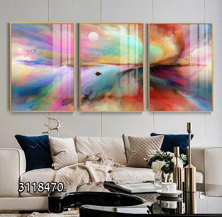 'אבסטרקט צבעוני' סט 3 תמונות קנבס צבעוניות לסלון דגם 3118470