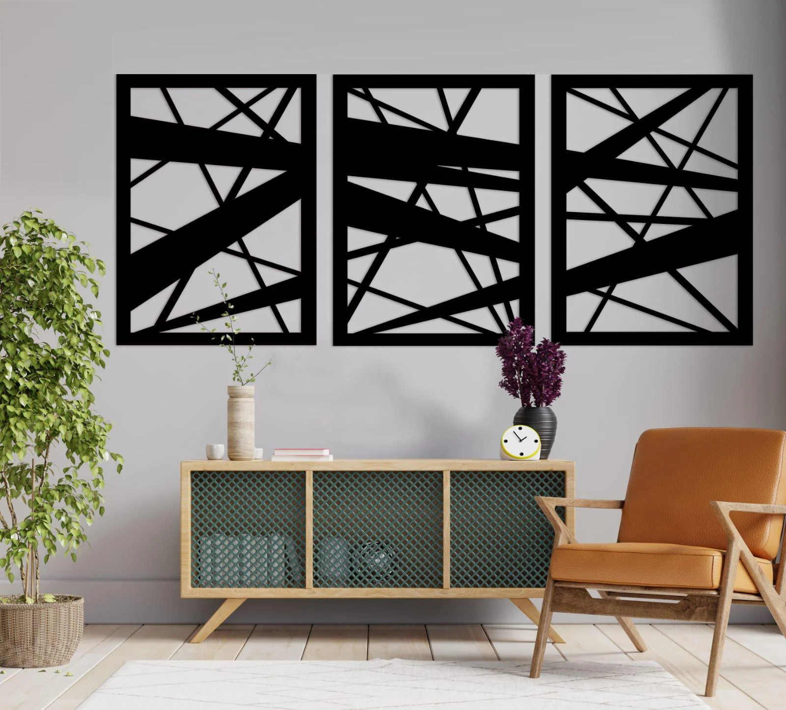 קווים - סט 3 תמונות מינימליסטיות גיאומטריות לסלון למשרד דגם m144-m145-m146