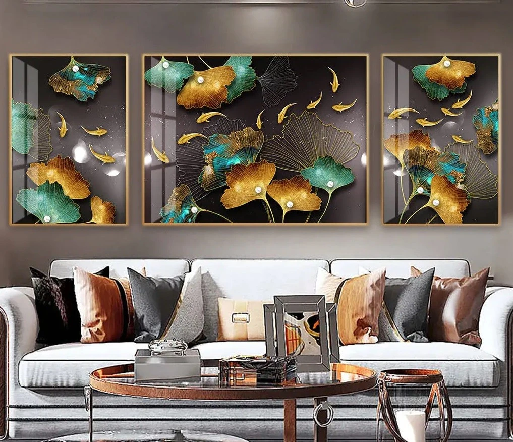 סט 3 תמונות קנבס של חיות דגים על רקע כהה עיצוב מיוחד בעלי חיים לסלון - דגם 23954221