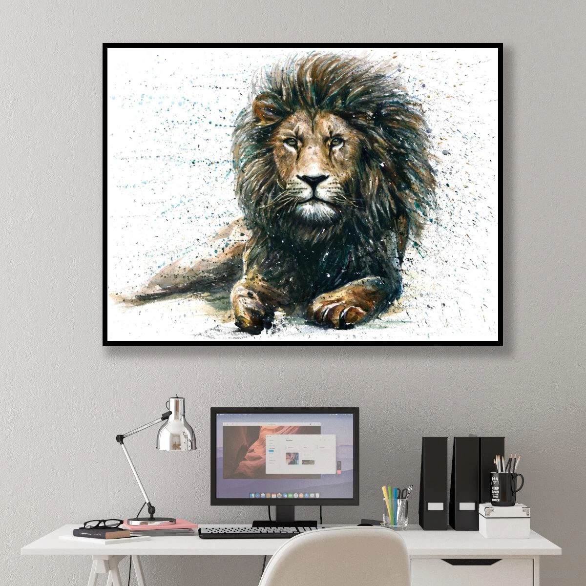 תמונה לחדרי שינה נוער או משרד - ציור יפה של אריה על קנבס או זכוכית דגם 3728288